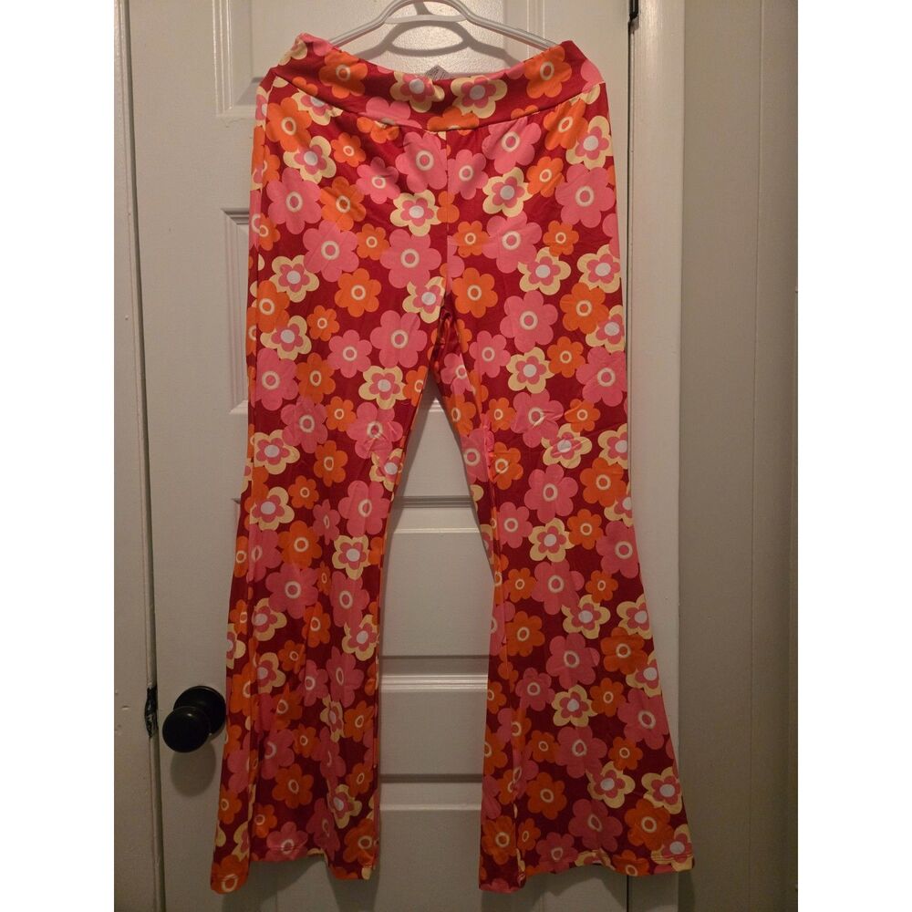 Red, Pink, Orange, and Yellow Floral Flare Leg Pants by Shein size L petite